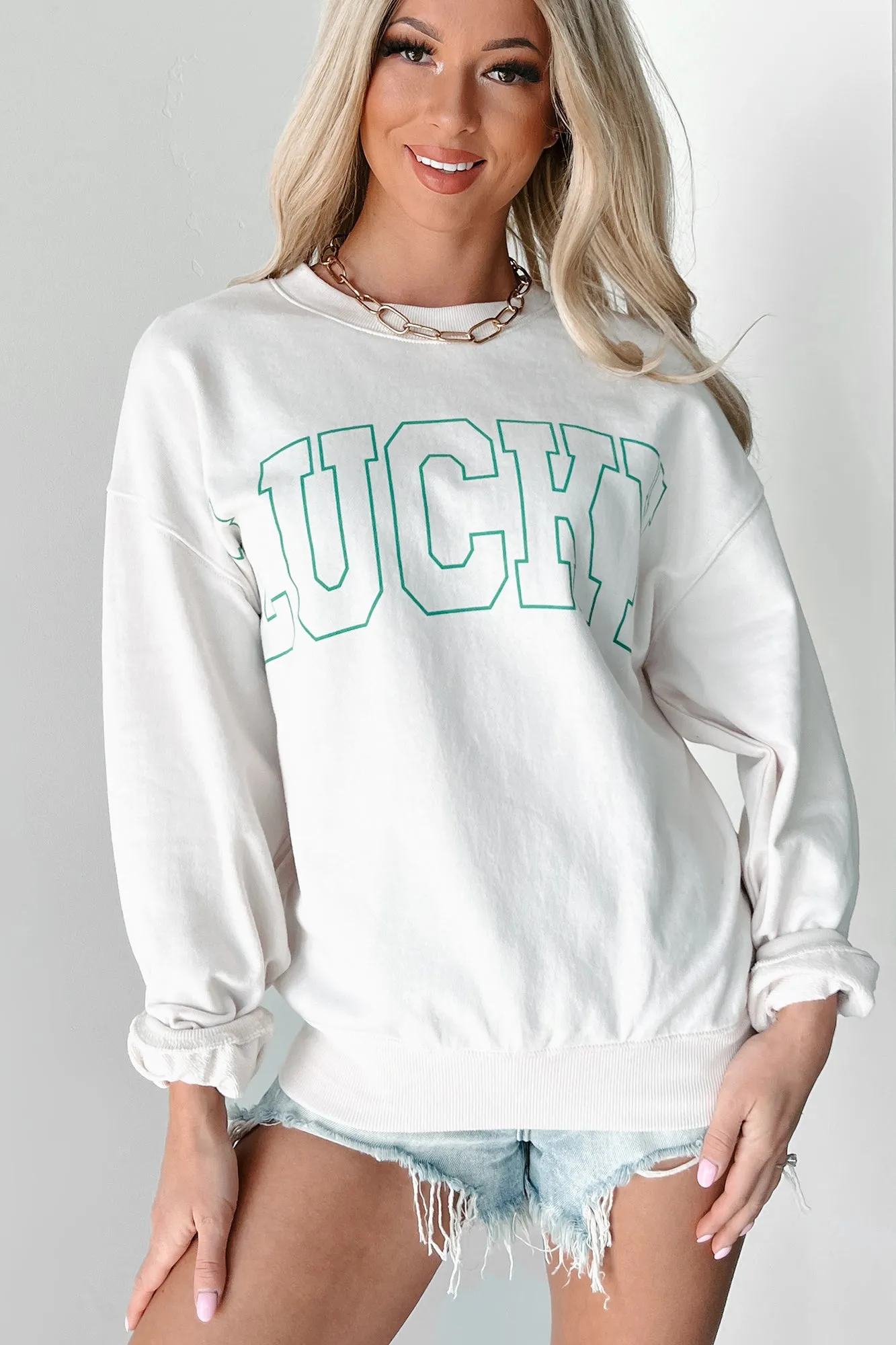 "I'm Already Lucky" Graphic Crewneck Sweatshirt (Ivory)