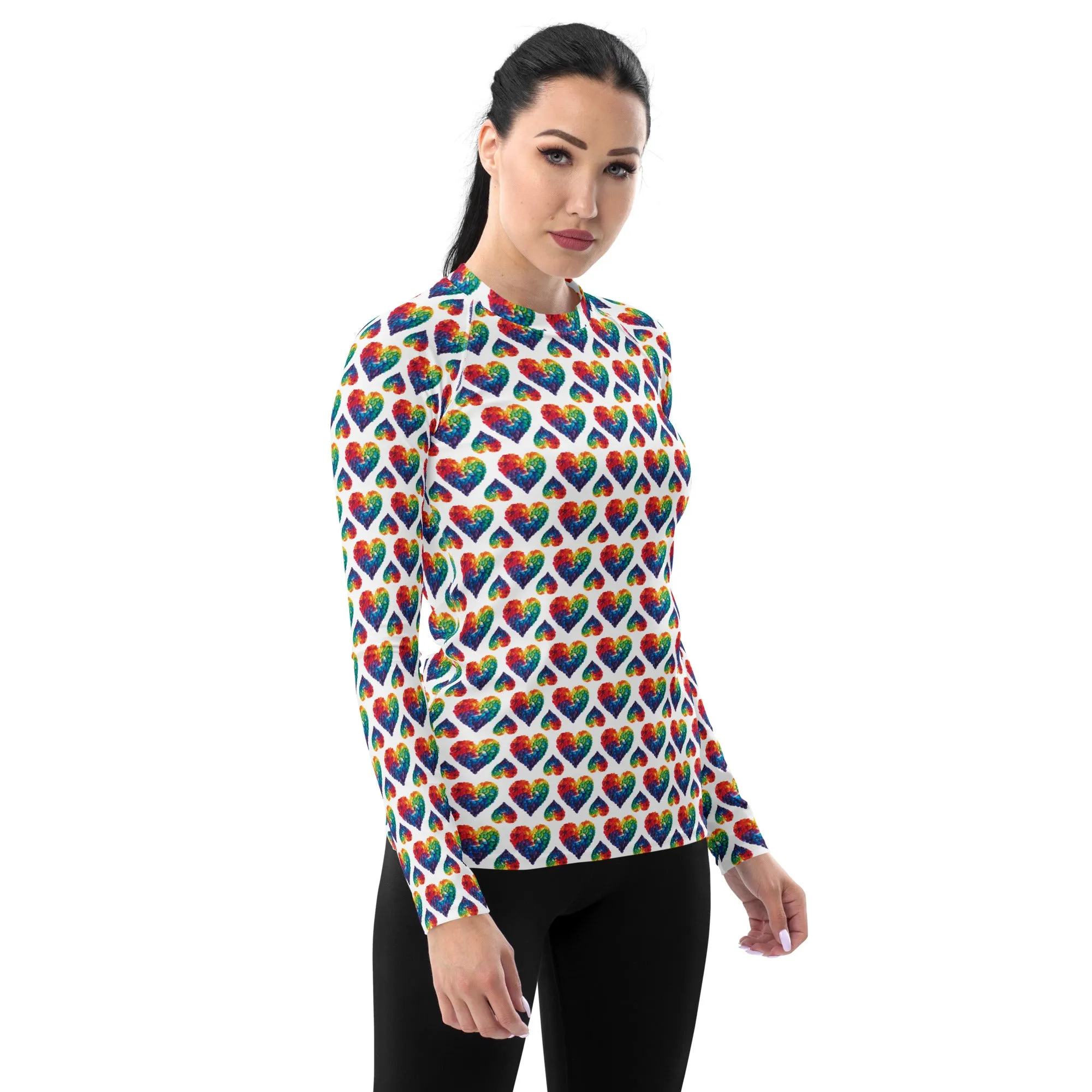 Rainbow Blossom Hearts Rash Guard Top (POD)