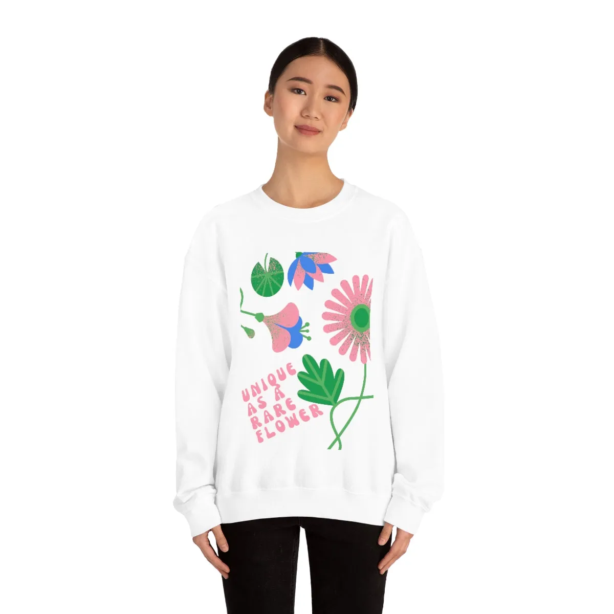 Retro Sweatshirt, Unique as a Rare Flower Top, Positivity Unisex Oversized Crewneck Sweatshirt, Flower Aesthetic Pink Plant Sweatshirt