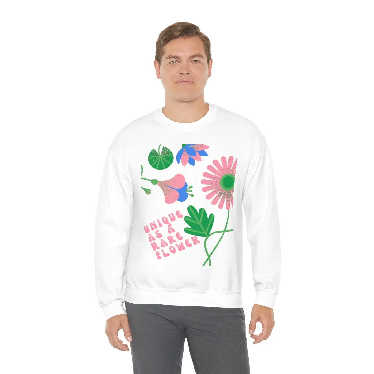 Retro Sweatshirt, Unique as a Rare Flower Top, Positivity Unisex Oversized Crewneck Sweatshirt, Flower Aesthetic Pink Plant Sweatshirt