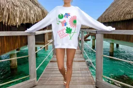 Retro Sweatshirt, Unique as a Rare Flower Top, Positivity Unisex Oversized Crewneck Sweatshirt, Flower Aesthetic Pink Plant Sweatshirt