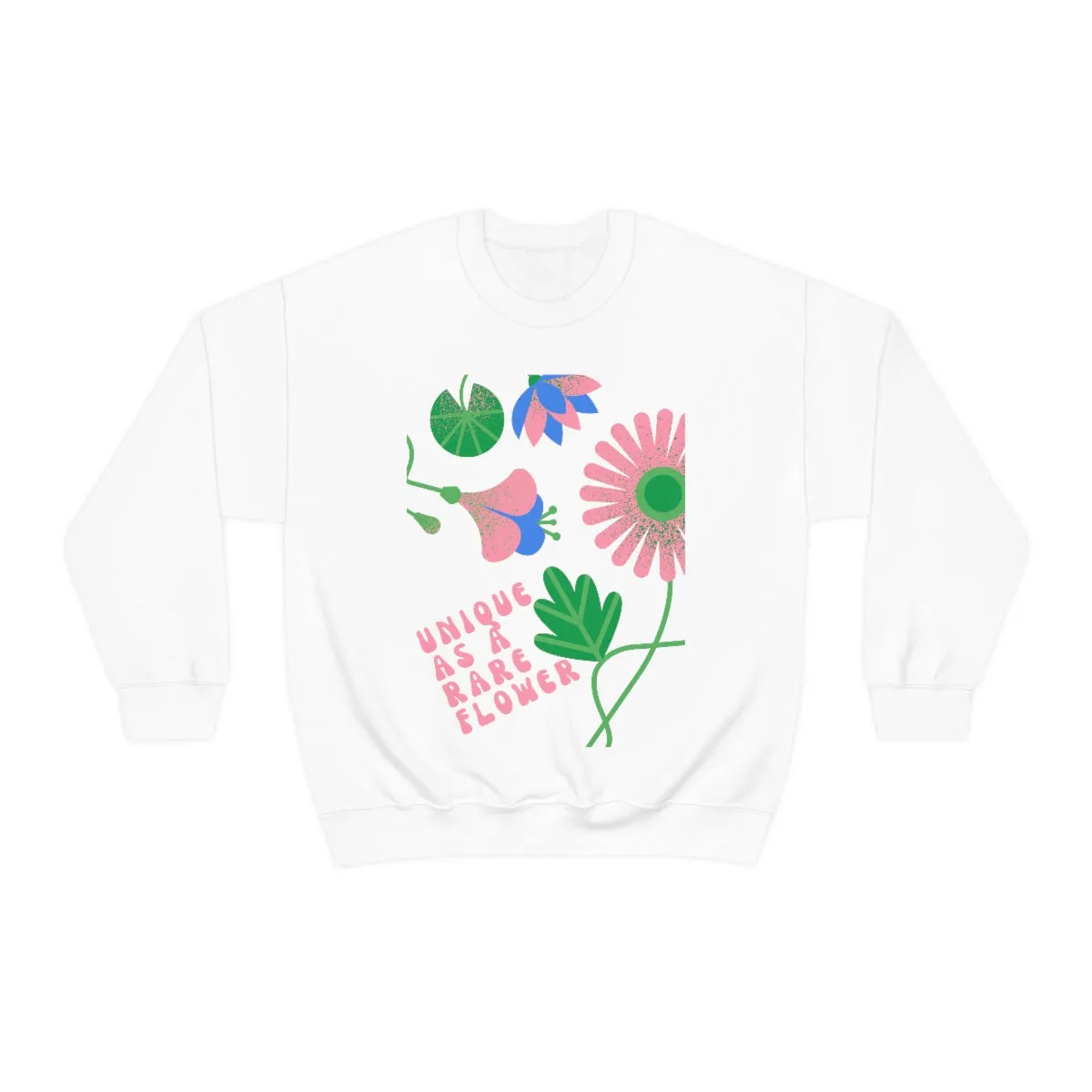 Retro Sweatshirt, Unique as a Rare Flower Top, Positivity Unisex Oversized Crewneck Sweatshirt, Flower Aesthetic Pink Plant Sweatshirt
