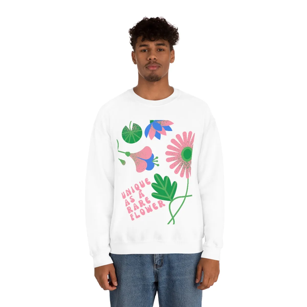 Retro Sweatshirt, Unique as a Rare Flower Top, Positivity Unisex Oversized Crewneck Sweatshirt, Flower Aesthetic Pink Plant Sweatshirt