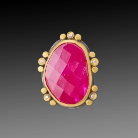 Rose Cut Ruby Ring with Diamonds