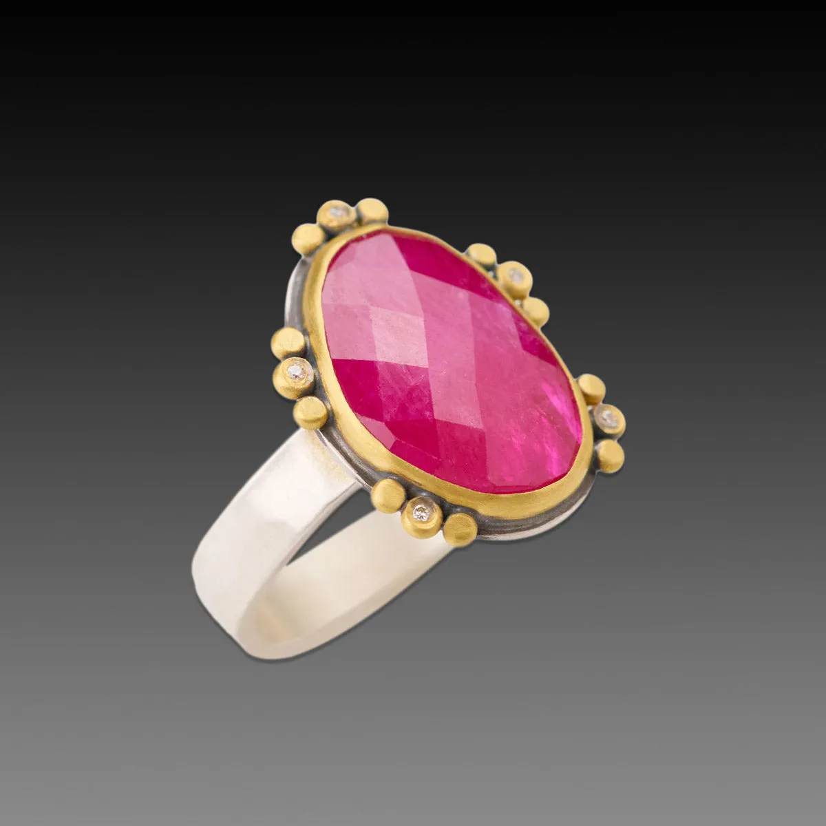 Rose Cut Ruby Ring with Diamonds
