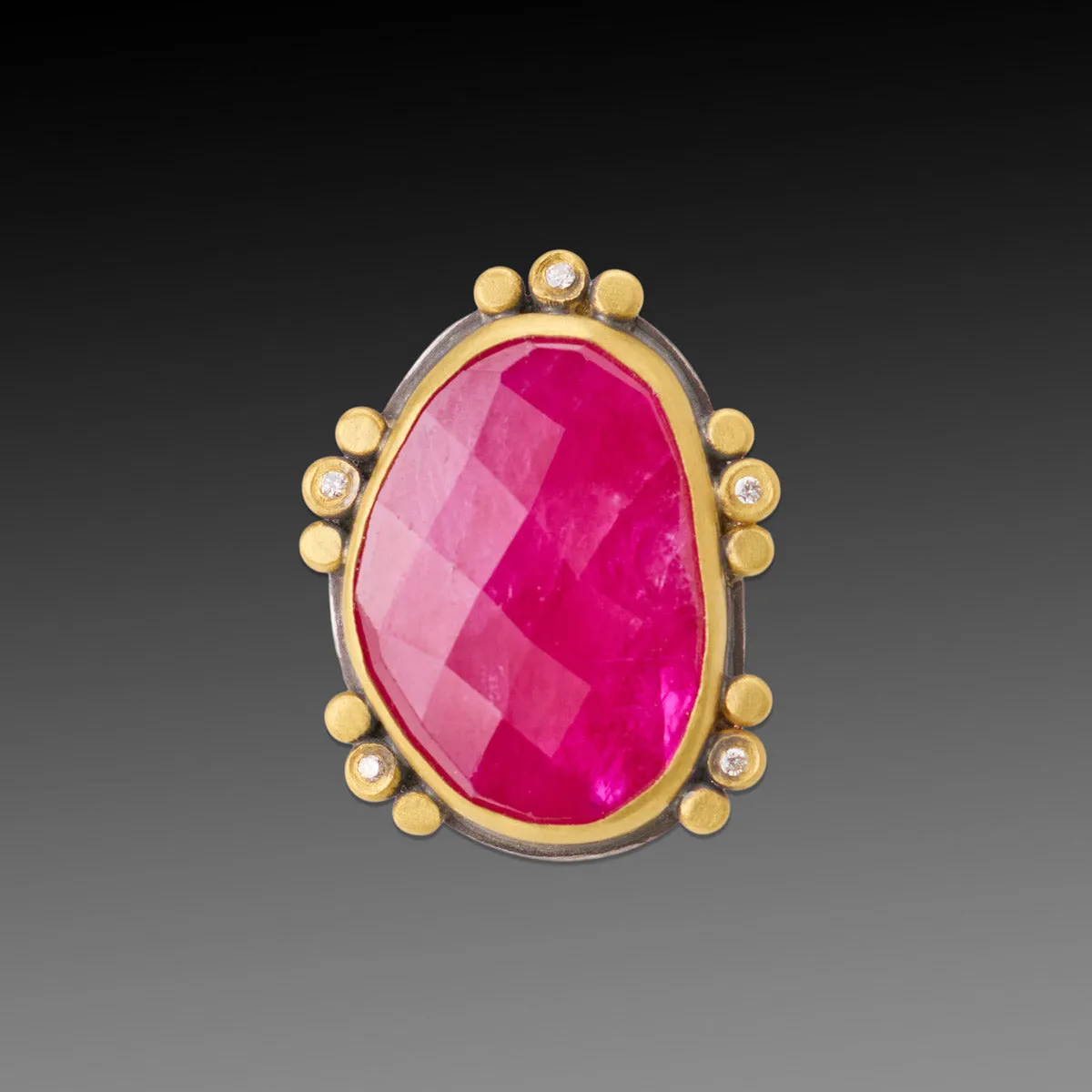 Rose Cut Ruby Ring with Diamonds