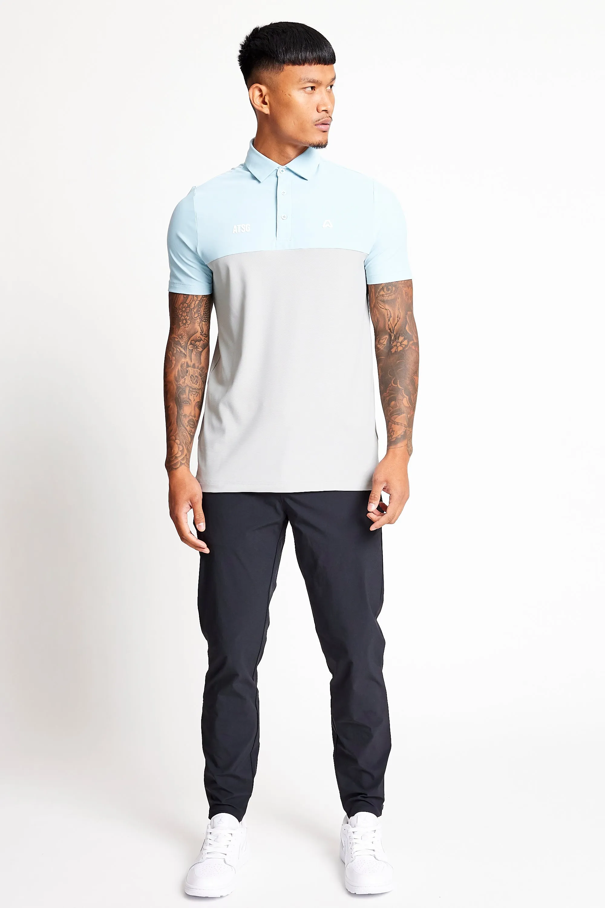Slim Fit Blocked Polo  - Baby Blue / Driver Grey