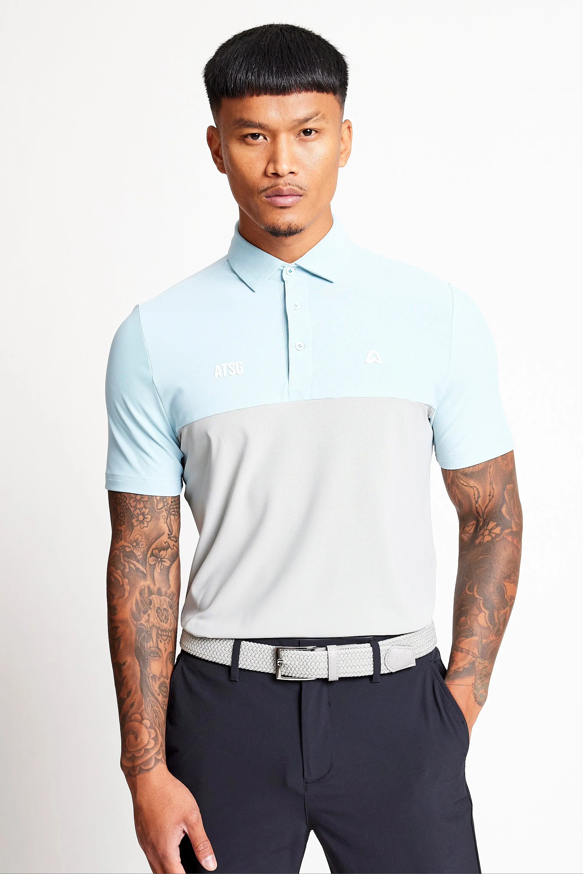 Slim Fit Blocked Polo  - Baby Blue / Driver Grey