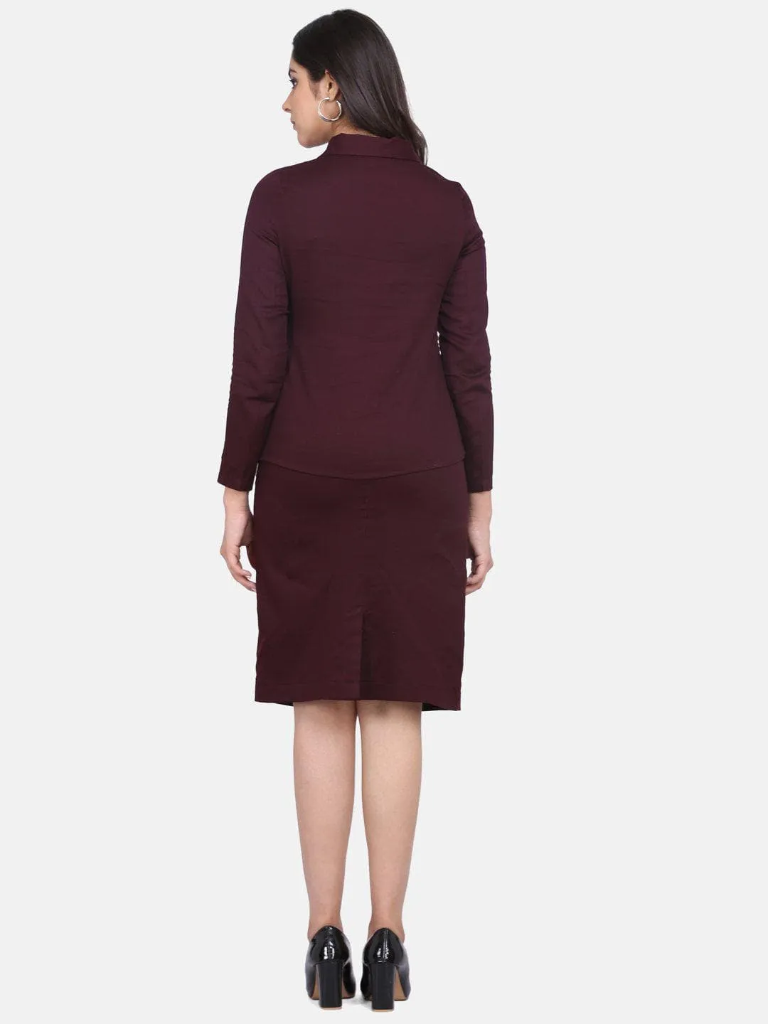 Slim Fit Formal Stretch Skirt Suit - Burgundy Red