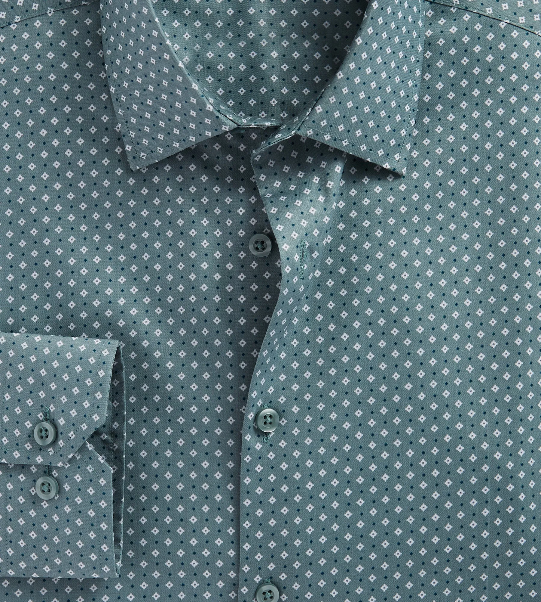 Slim Fit Non-Iron Geo Print Sateen Dress Shirt