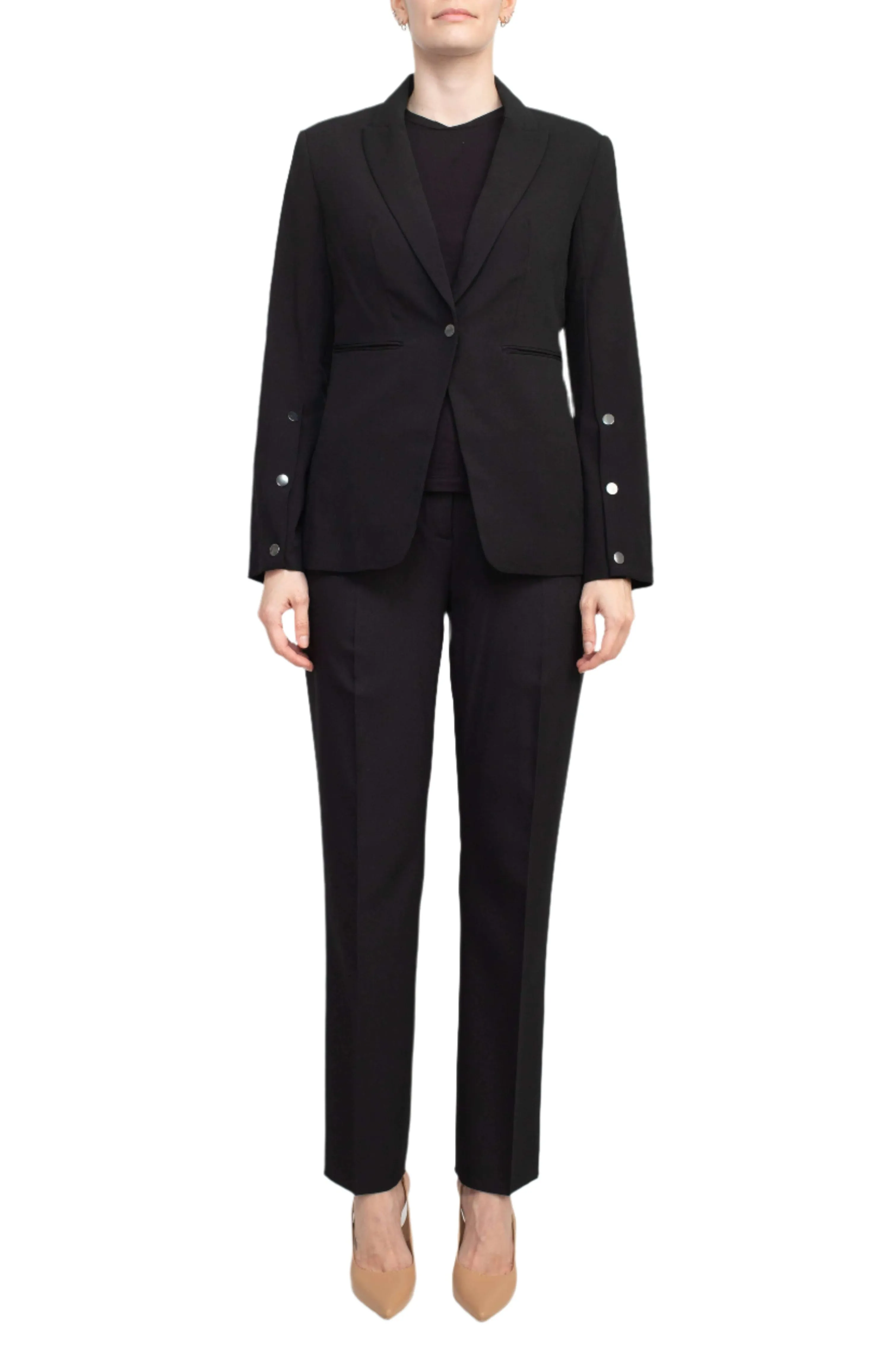 T Tahari Notched Collar Long Sleeve One Button Rayon Blazer