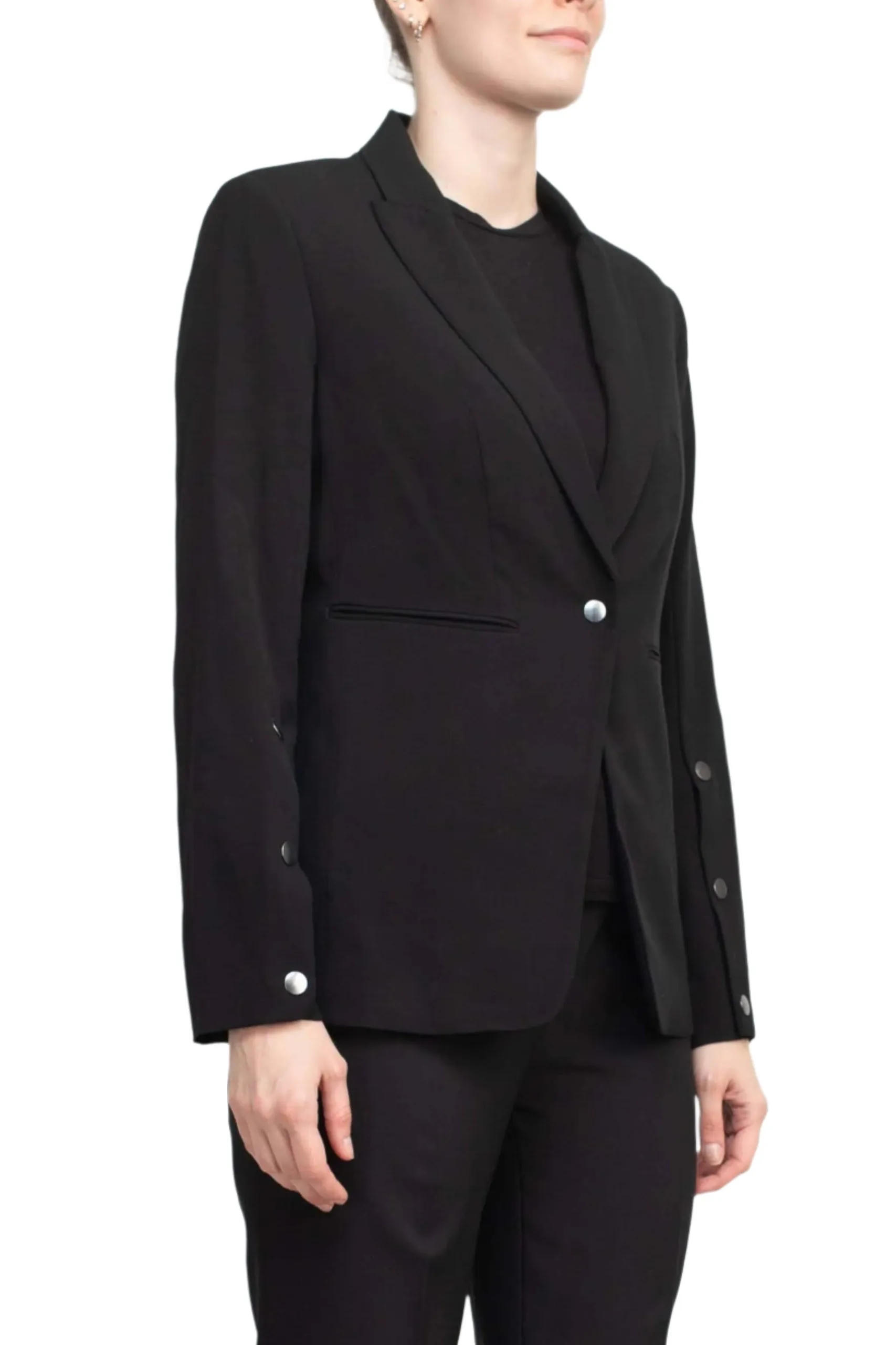 T Tahari Notched Collar Long Sleeve One Button Rayon Blazer