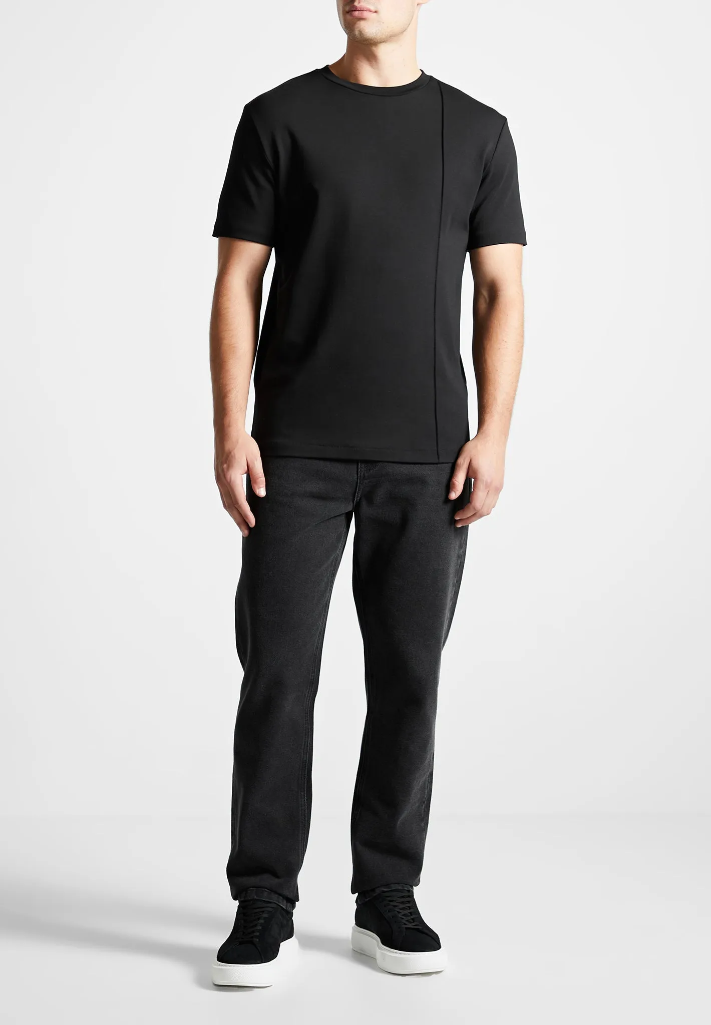 Éternel Slim Fit Cotton T-Shirt with Pintuck - Black