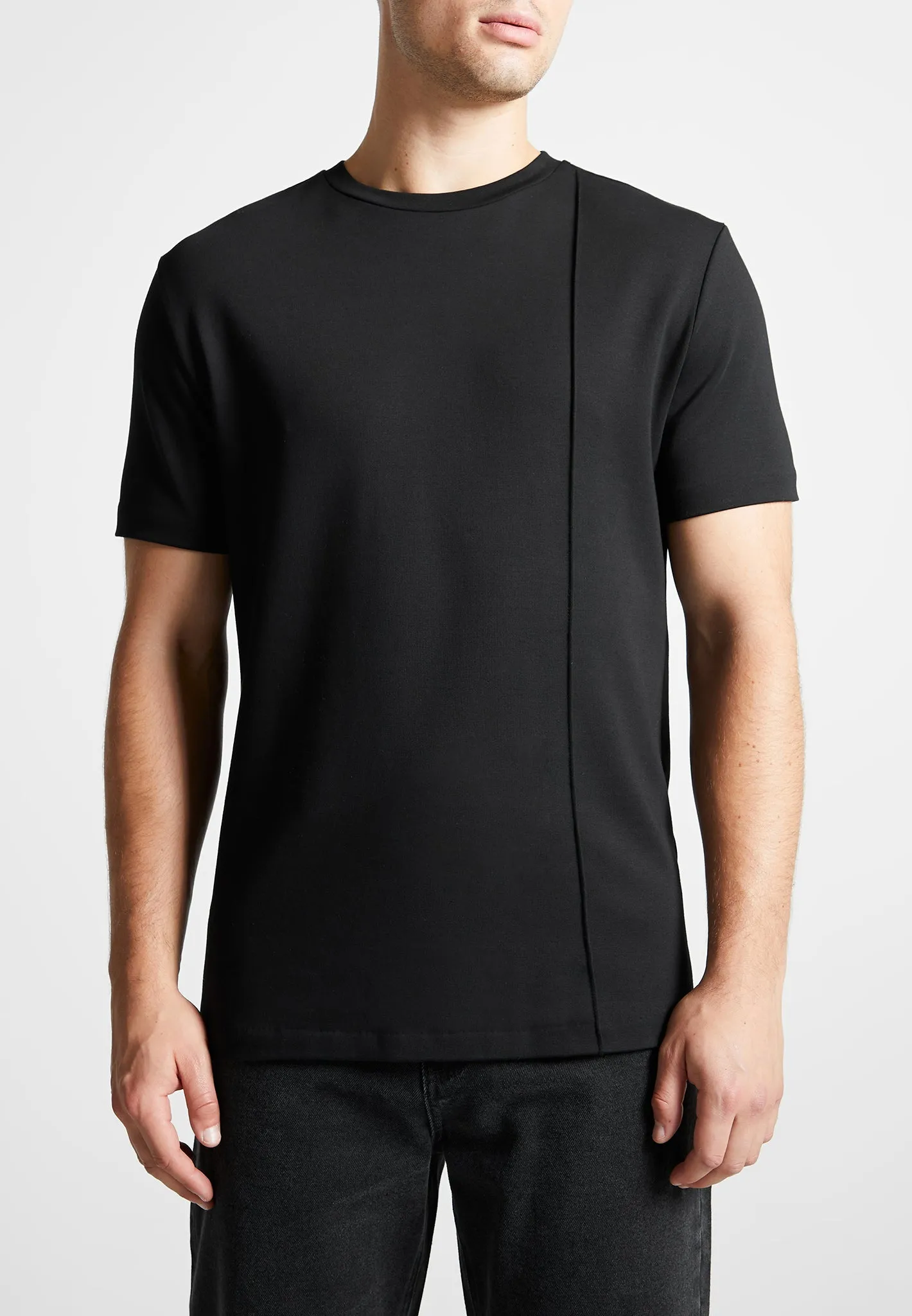 Éternel Slim Fit Cotton T-Shirt with Pintuck - Black