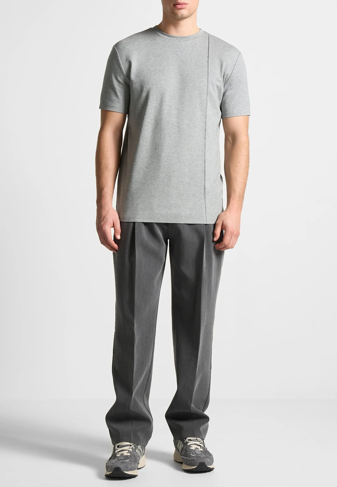 Éternel Slim Fit Cotton T-Shirt with Pintuck - Grey