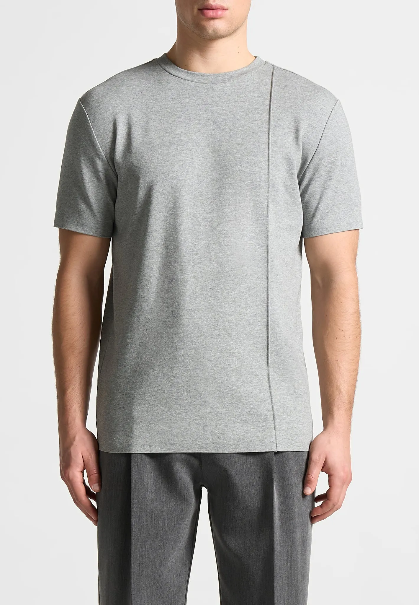 Éternel Slim Fit Cotton T-Shirt with Pintuck - Grey