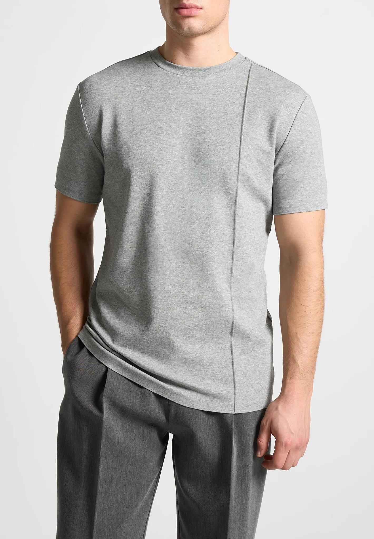 Éternel Slim Fit Cotton T-Shirt with Pintuck - Grey
