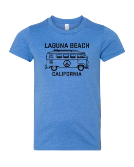VW Peace Bus Youth Tee - Heather Columbia Blue