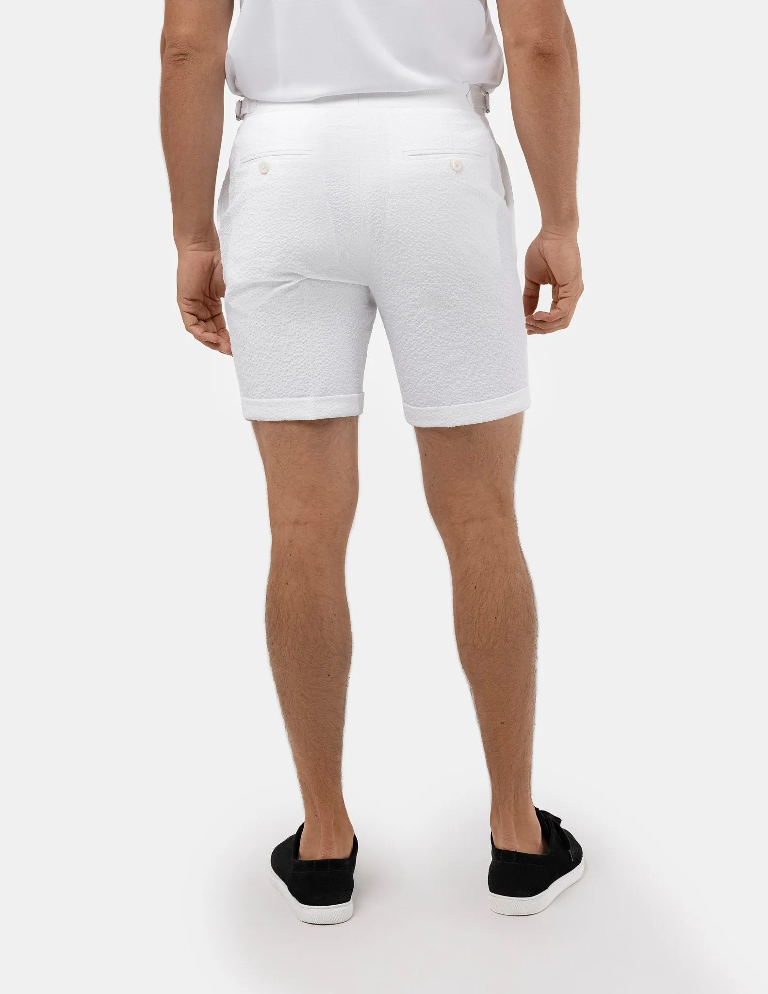 White Seersucker Stretch Shorts