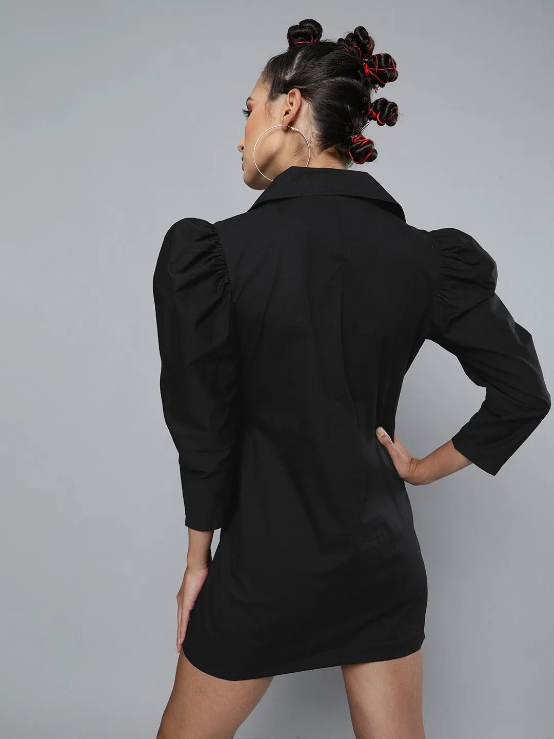 Women Black Poplin Blazer Dress