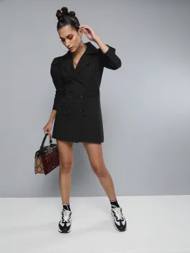 Women Black Poplin Blazer Dress