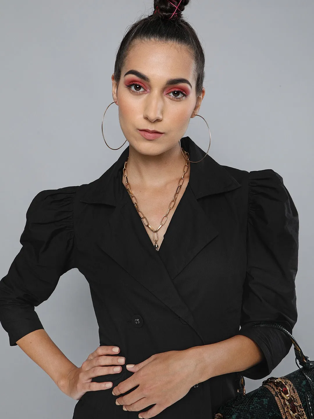Women Black Poplin Blazer Dress