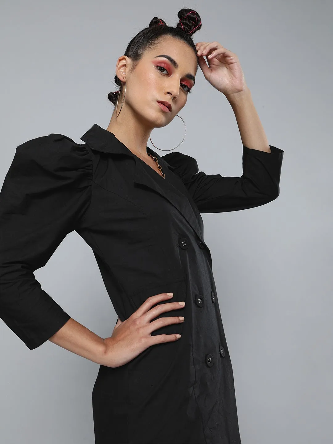 Women Black Poplin Blazer Dress