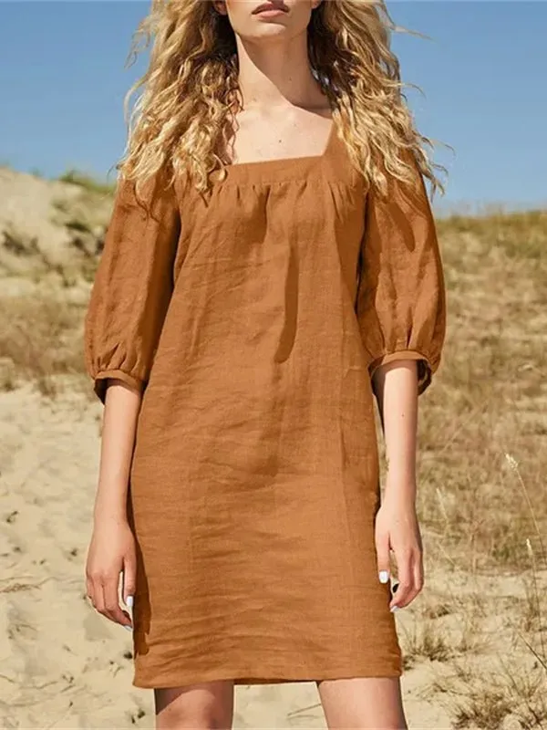 Women's Dresses Cotton Linen Loose Casual Half Sleeve Mini Dress