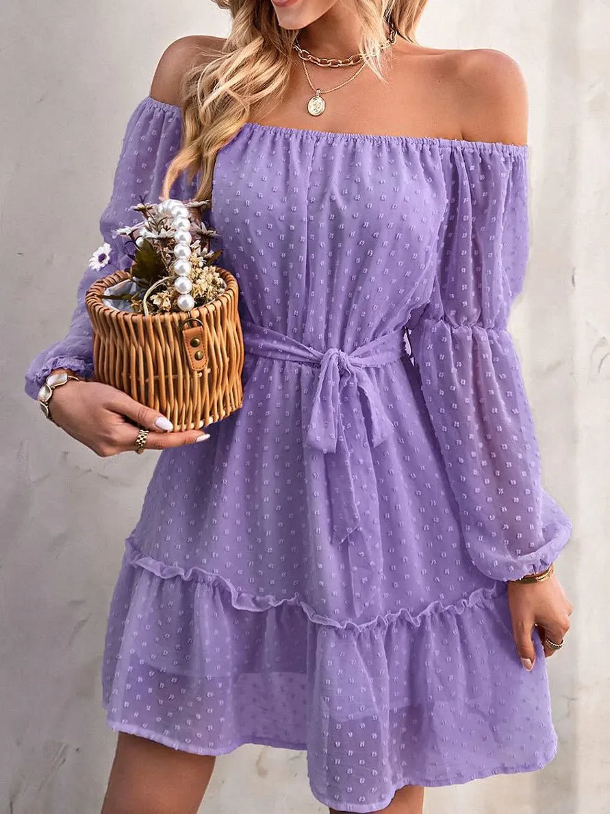 Women's Dresses One-Shoulder Jacquard Long-Sleeve Dress