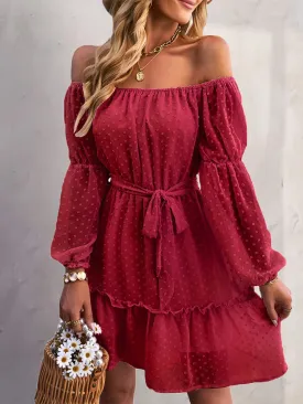 Women's Dresses One-Shoulder Jacquard Long-Sleeve Dress