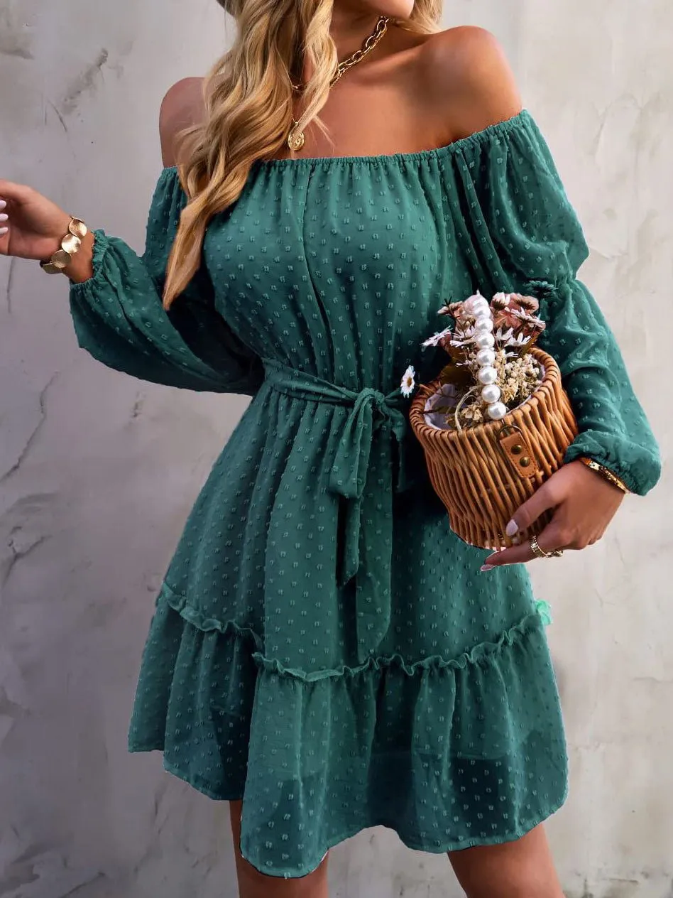Women's Dresses One-Shoulder Jacquard Long-Sleeve Dress