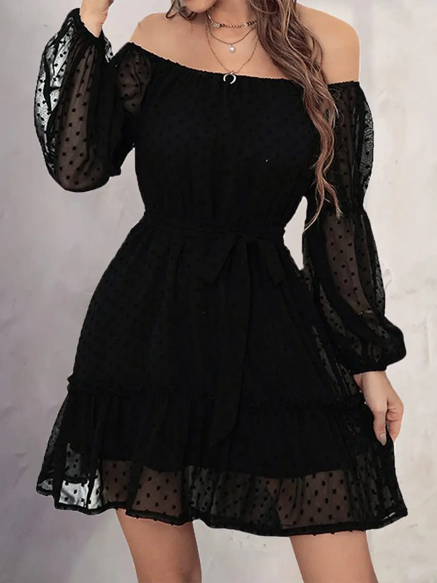 Women's Dresses One-Shoulder Jacquard Long-Sleeve Dress