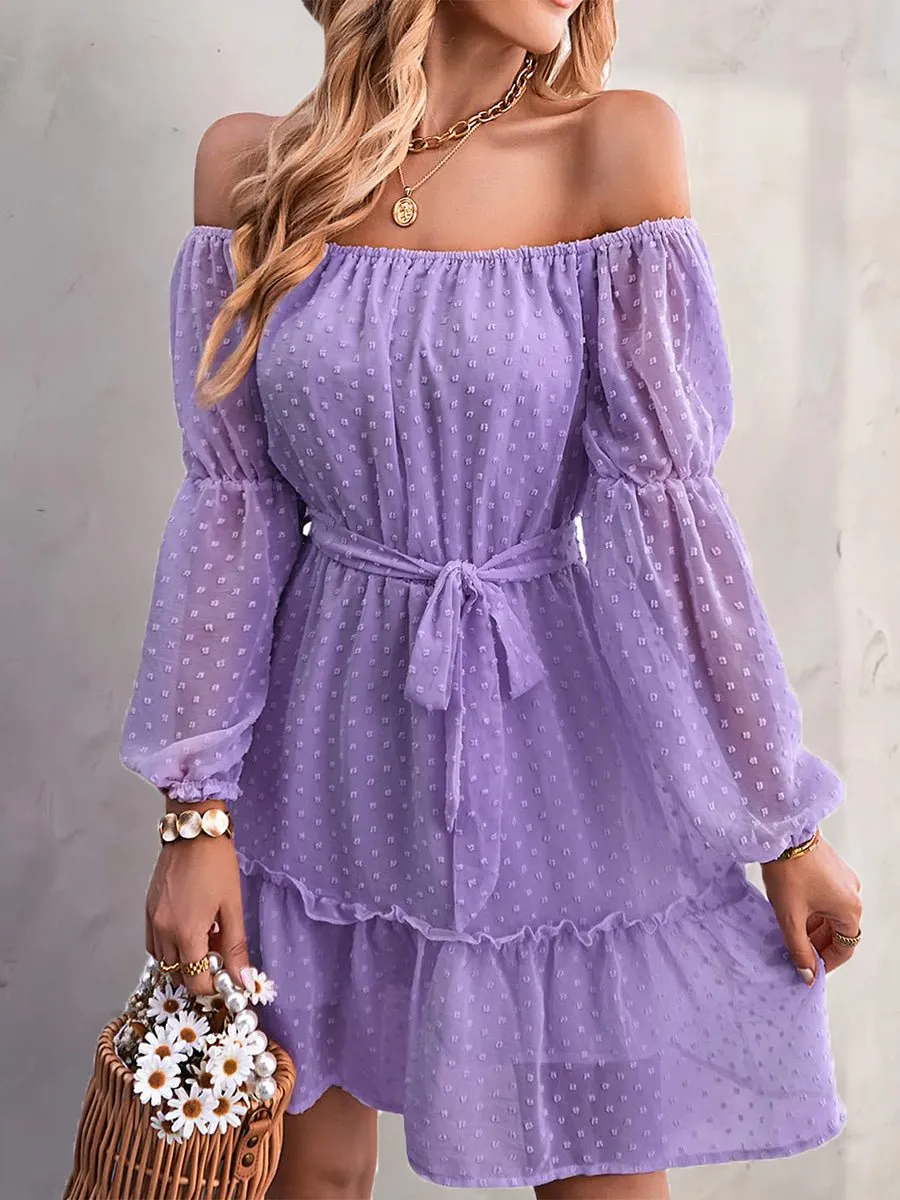 Women's Dresses One-Shoulder Jacquard Long-Sleeve Dress