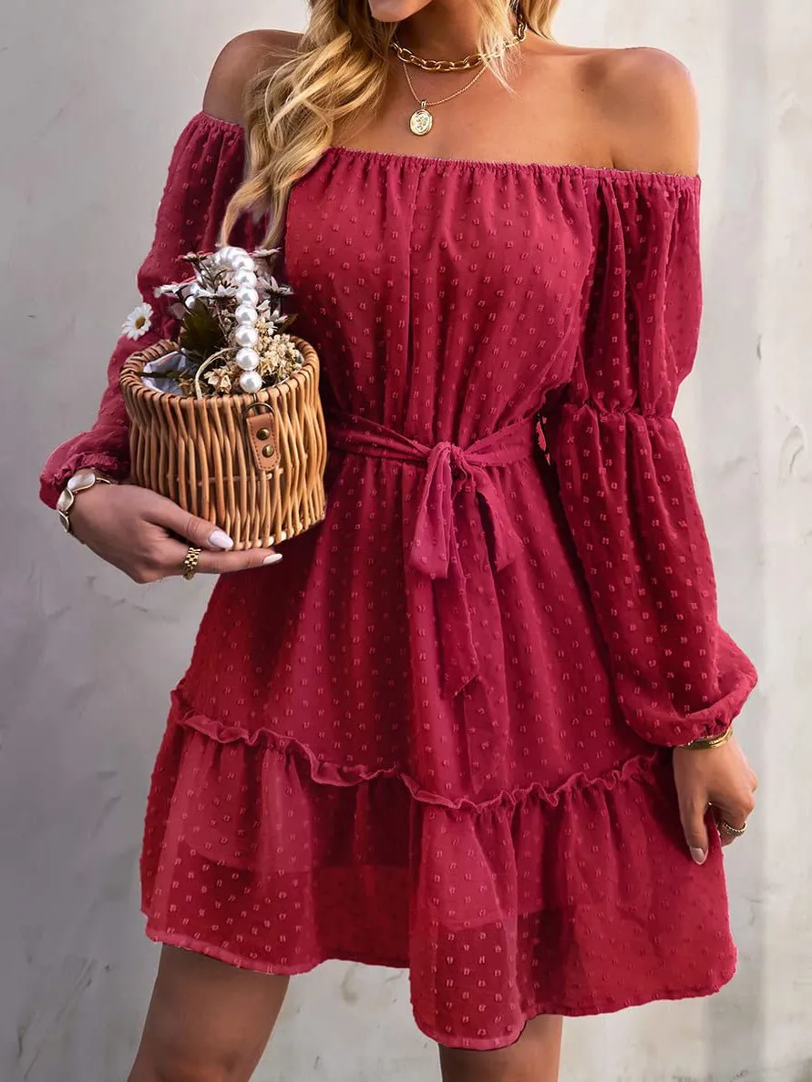 Women's Dresses One-Shoulder Jacquard Long-Sleeve Dress