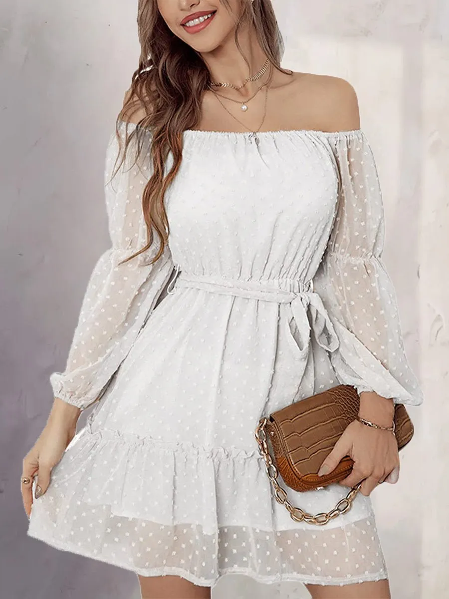 Women's Dresses One-Shoulder Jacquard Long-Sleeve Dress