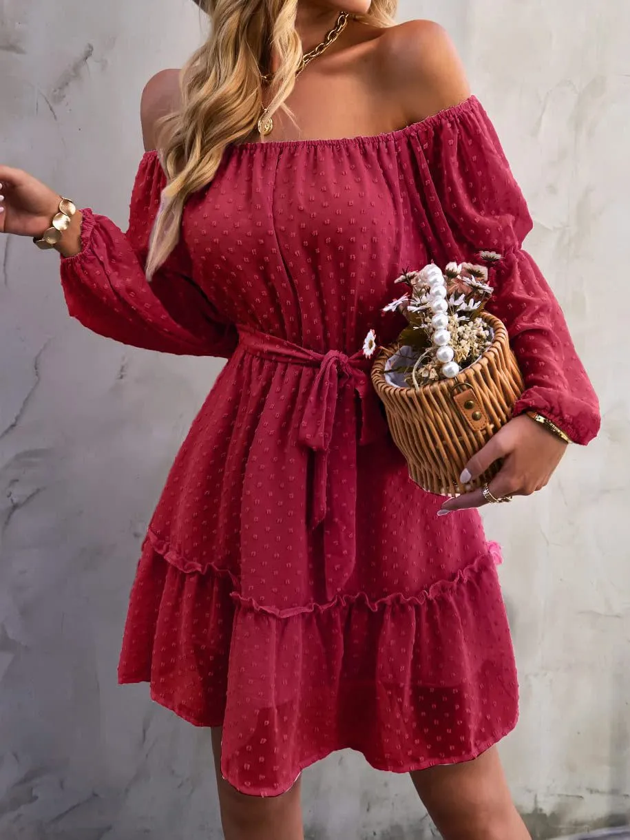 Women's Dresses One-Shoulder Jacquard Long-Sleeve Dress