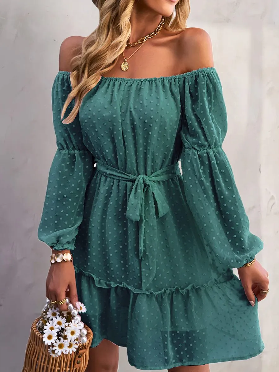Women's Dresses One-Shoulder Jacquard Long-Sleeve Dress