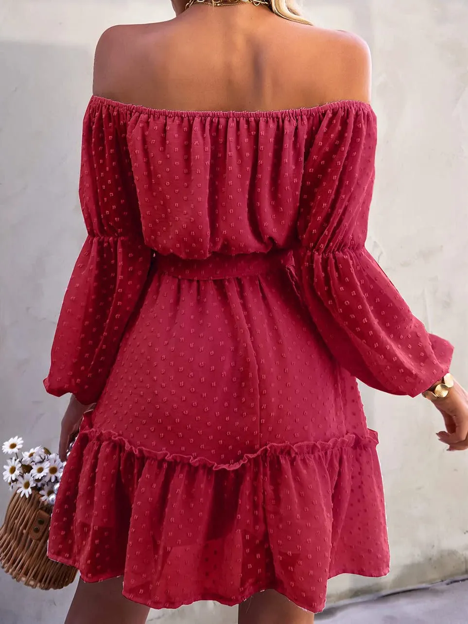 Women's Dresses One-Shoulder Jacquard Long-Sleeve Dress