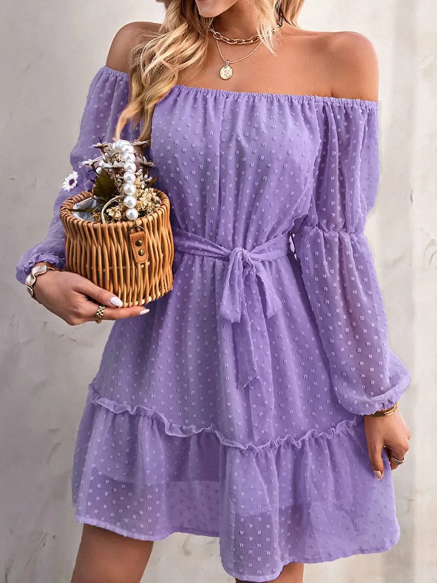 Women's Dresses One-Shoulder Jacquard Long-Sleeve Dress